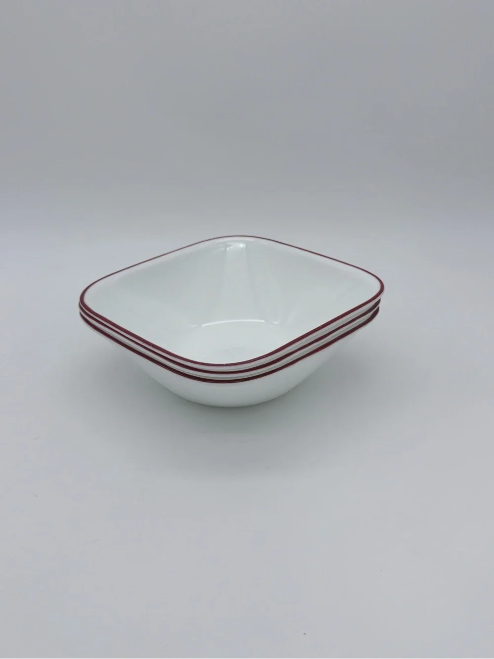 Corelle Vitrelle Square White Cereal Bowls Radiant Red Band Rim 6-1/4” Set Of 3